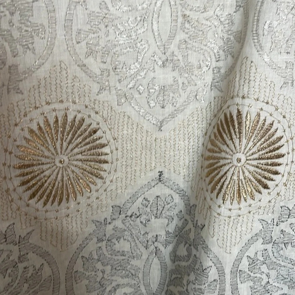 Gorgeous Unique New Per Se Silk/Linen Skirt Cream w/ Gold/Silver Design Size 10 - Picture 6 of 11